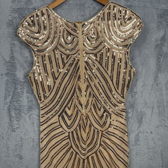 Women’s Dress L Gold‎ Beaded Flapper Fringe 20s Inspired Artsy Boho Gatsby Party - Picture 4 of 11